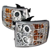 2007 - 2014 Chevy Silverado 3500HD Projector CCFL Halo Headlights - Chrome