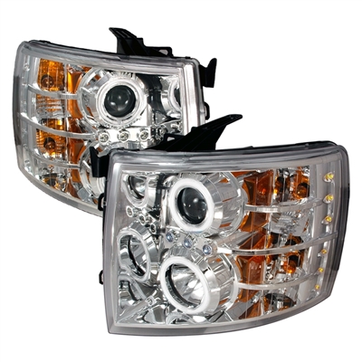 2007 - 2014 Chevy Silverado 3500HD Projector CCFL Halo Headlights - Chrome