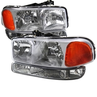 2001 - 2007 GMC Sierra 3500 Euro Style Headlights + Bumper Lights - Chrome