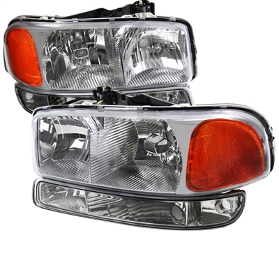 2001 - 2007 GMC Sierra 3500 Euro Style Headlights + Bumper Lights - Chrome