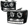 2007 - 2014 GMC Sierra 3500HD Projector DRL LED Halo Headlights - Black