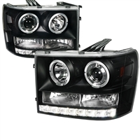 2007 - 2014 GMC Sierra 3500HD Projector DRL LED Halo Headlights - Black