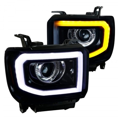 2015 - 2019 GMC Sierra 3500HD Projector Switchback Light Bar DRL Headlights - Black