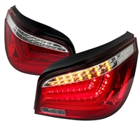 2004 - 2007 BMW 5-Series E60 LED Light Bar Tail Lights - Red/Chrome