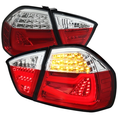 2006 - 2008 BMW 3-Series E90 LED Light Bar Tail Lights - Red/Chrome