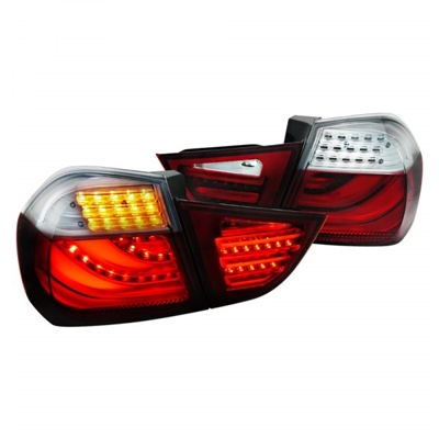 2009 - 2013 BMW 3-Series E90 LED Light Bar Tail Lights - Red/Chrome