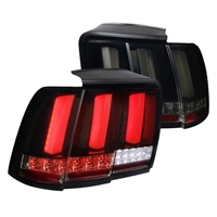 1999 - 2004 Ford Mustang LED Light Bar Sequential Tail Lights - Black/Smoke