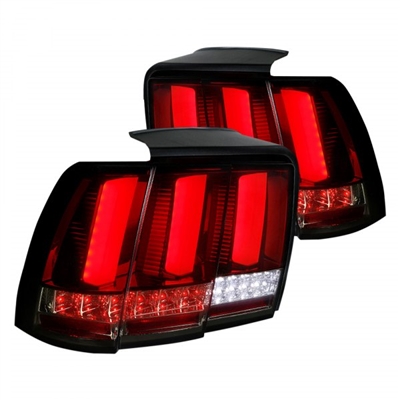 1999 - 2004 Ford Mustang LED Light Bar Sequential Tail Lights - Red/Smoke