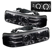 2000 - 2002 Chevy Silverado HD Projector LED Halo Headlights - Smoke