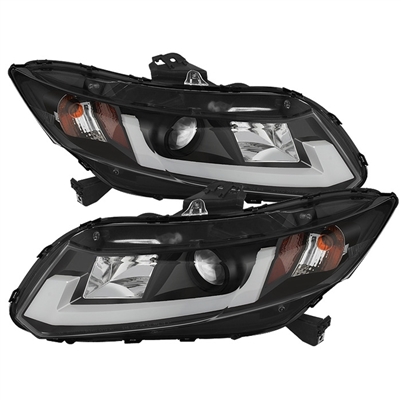 2012 - 2013 Honda Civic 2Dr Projector Light Bar DRL Headlights - Black