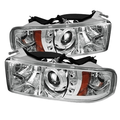 1994 - 2002 Dodge Ram 3500 Projector LED Halo Headlights - Chrome