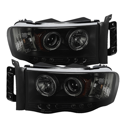2003 - 2005 Dodge Ram 3500 Projector LED Halo Headlights - Black/Smoke