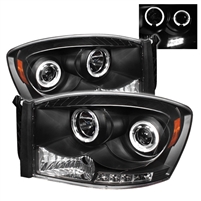 2006 - 2009 Dodge Ram 3500 Projector LED Halo Headlights - Black