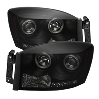 2006 - 2009 Dodge Ram 3500 Projector LED Halo Headlights - Black/Smoke