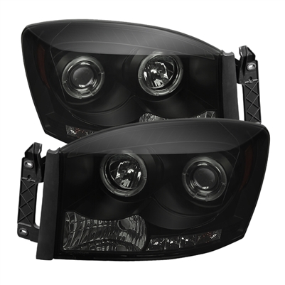 2006 - 2009 Dodge Ram 3500 Projector LED Halo Headlights - Black/Smoke