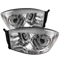 2006 - 2009 Dodge Ram 3500 Projector LED Halo Headlights - Chrome