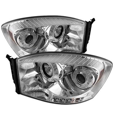 2006 - 2009 Dodge Ram 3500 Projector LED Halo Headlights - Chrome