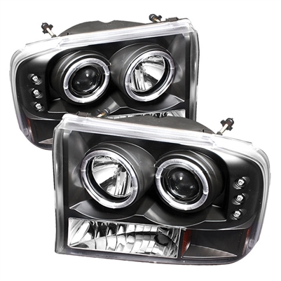 1999 - 2004 Ford F-350 1PC Projector LED Halo Headlights - Black