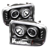 1999 - 2004 Ford F-450 1PC Projector LED Halo Headlights - Black