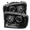 1999 - 2004 Ford F-350 1PC Projector LED Halo Headlights - Black/Smoke