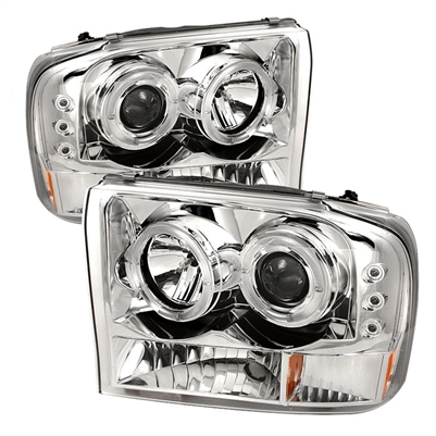 1999 - 2004 Ford F-350 1PC Projector LED Halo Headlights - Chrome