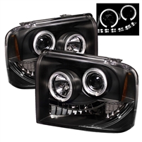 2005 - 2007 Ford F-450 Projector LED Halo Headlights - Black