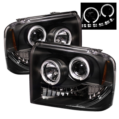 2005 - 2007 Ford F-550 Projector LED Halo Headlights - Black