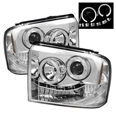 2005 - 2007 Ford F-550 Projector LED Halo Headlights - Chrome