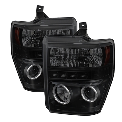 2008 - 2010 Ford F-350 Projector LED Halo Headlights - Black/Smoke