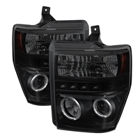 2008 - 2010 Ford F-550 Projector LED Halo Headlights - Black/Smoke