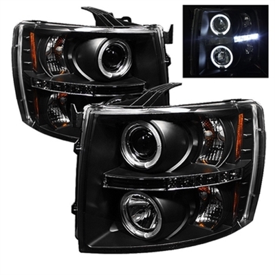2007 - 2014 Chevy Silverado 3500HD Projector LED Halo Headlights - Black