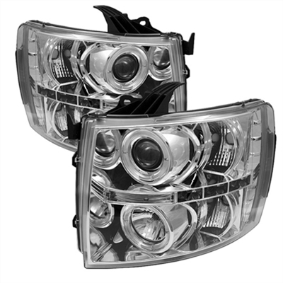 2007 - 2014 Chevy Silverado 3500HD Projector LED Halo Headlights - Chrome