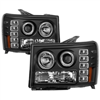 2007 - 2014 GMC Sierra 3500HD Projector LED Halo Headlights - Black