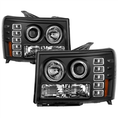 2007 - 2014 GMC Sierra 3500HD Projector LED Halo Headlights - Black