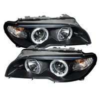 2004 - 2006 BMW 3-Series E46 2DR Projector LED Halo Headlights - Black