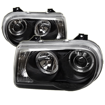2005 - 2010 Chrysler 300C Projector LED Halo Headlights - Black