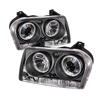 2005 - 2010 Chrysler 300 Projector LED Halo Headlights - Black