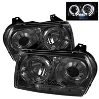 2005 - 2010 Chrysler 300 Projector LED Halo Headlights - Smoke