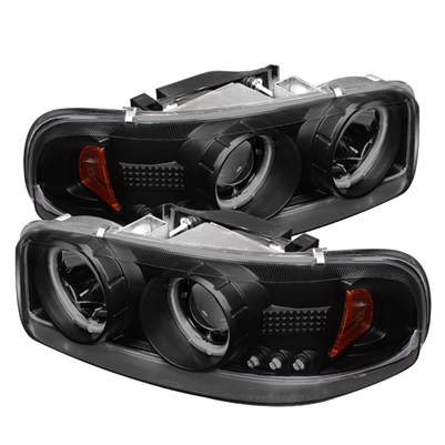 2000 - 2007 GMC Sierra HD Projector CCFL Halo Headlights - Black/Smoke