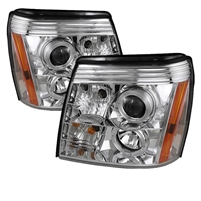 2002 - 2006 Cadillac Escalade Projector DRL LED Halo Headlights - Chrome