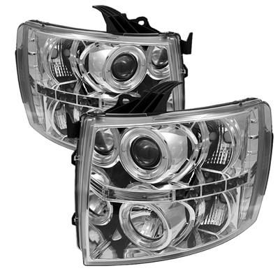2007 - 2013 Chevy Silverado Projector LED Halo Headlights - Chrome