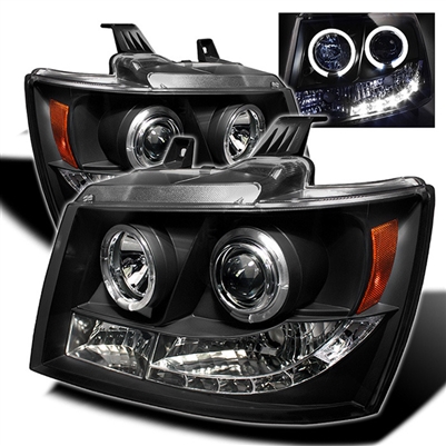 2007 - 2014 Chevy Suburban Projector LED Halo Headlights - Black