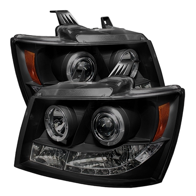 2007 - 2014 Chevy Tahoe Projector LED Halo Headlights - Black/Smoke
