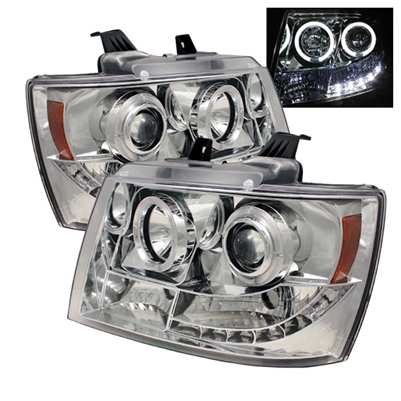 2007 - 2014 Chevy Tahoe Projector LED Halo Headlights - Chrome