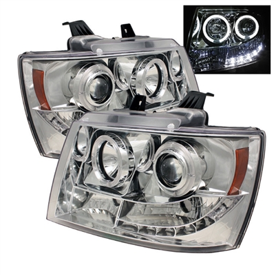 2007 - 2013 Chevy Avalanche Projector LED Halo Headlights - Chrome