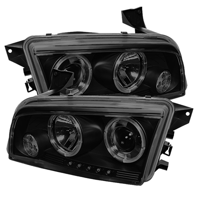 2006 - 2010 Dodge Charger Projector LED Halo Headlights - Black/Smoke