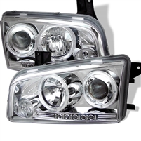2006 - 2010 Dodge Charger Projector LED Halo Headlights - Chrome