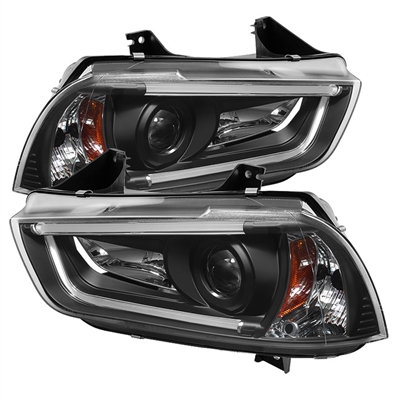 2011 - 2014 Dodge Charger Projector Light Tube DRL Headlights - Black