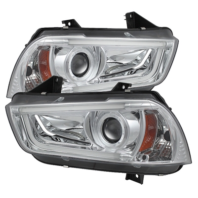 2011 - 2014 Dodge Charger Projector Light Tube DRL Headlights - Chrome
