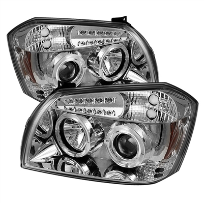 2005 - 2007 Dodge Magnum Projector LED Halo Headlights - Chrome